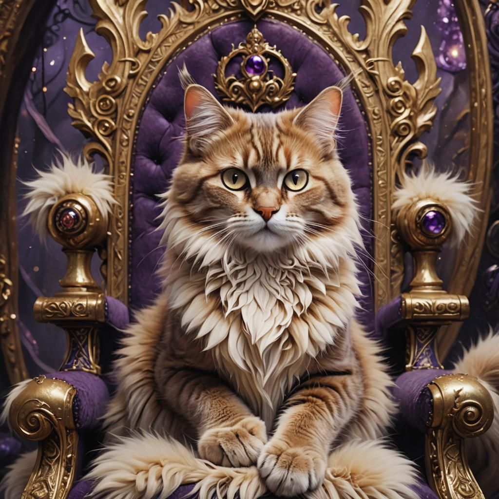Cat on Fantasy Throne in Detailed Matte Painting