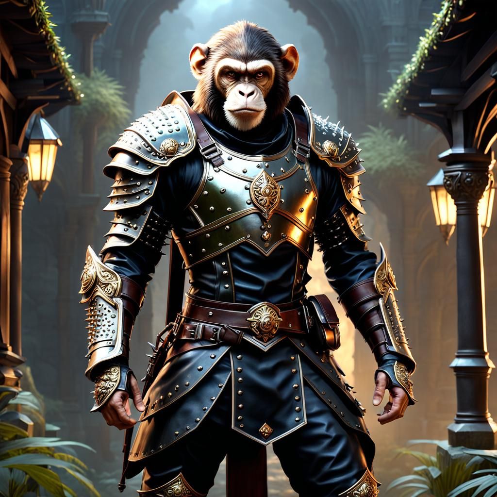 Monkey Warrior with Rapier in Dark Fantasy Style
