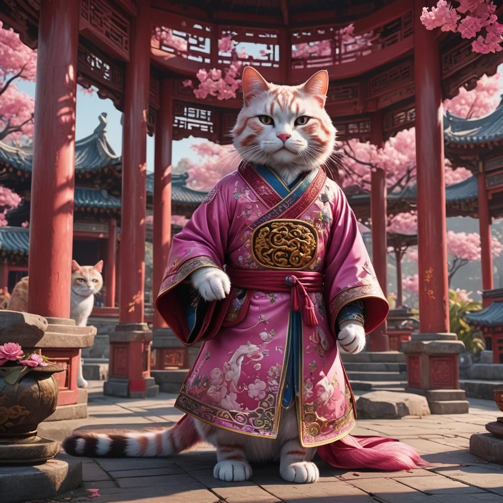 Pink Cat in Royal Chinese Dress