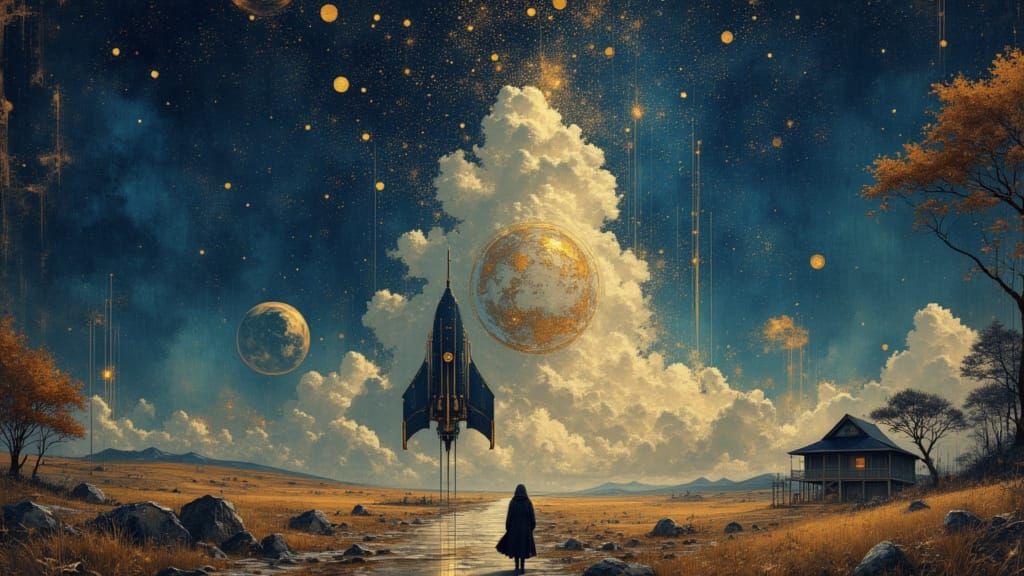Steampunk Rocket Launch in Surreal Dreamscape