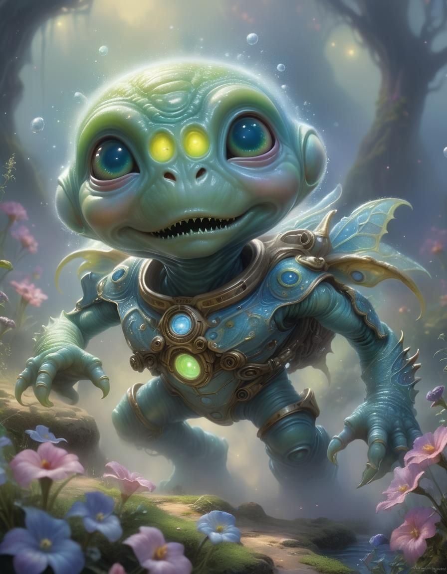 Adorable Baby Alien in Ethereal Fantasy Style