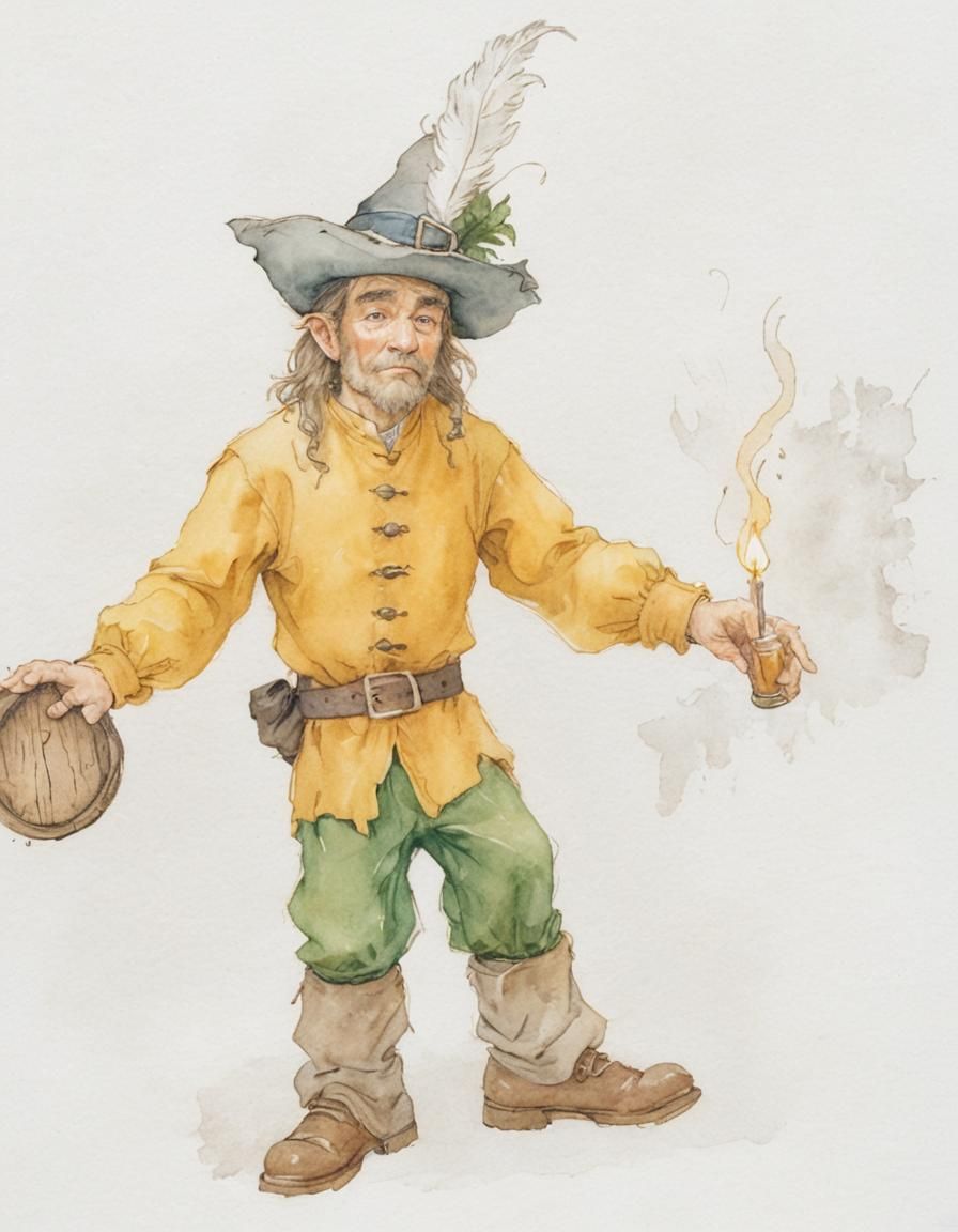 Dwarf in Tavern: Folkloric 18th Century Oil Painting