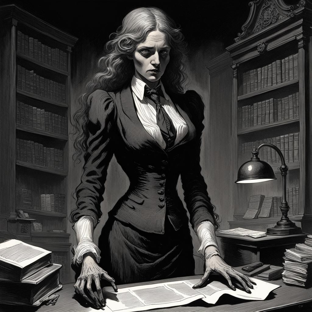 Dark Secretary in Gothic Horror Style
