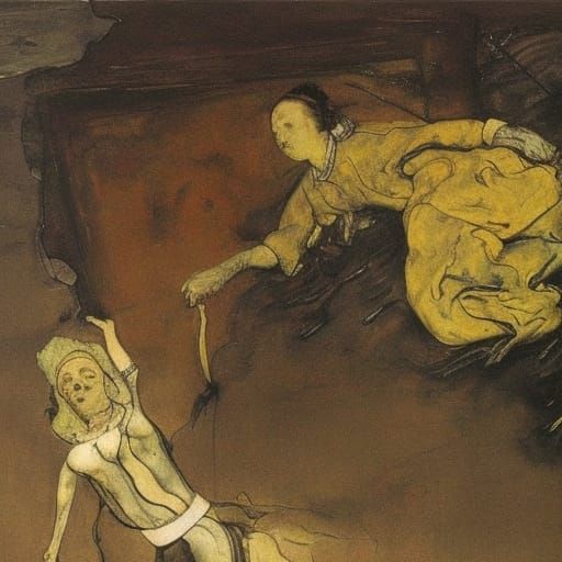 Ink Woman's Fall: Splashing Ink Art