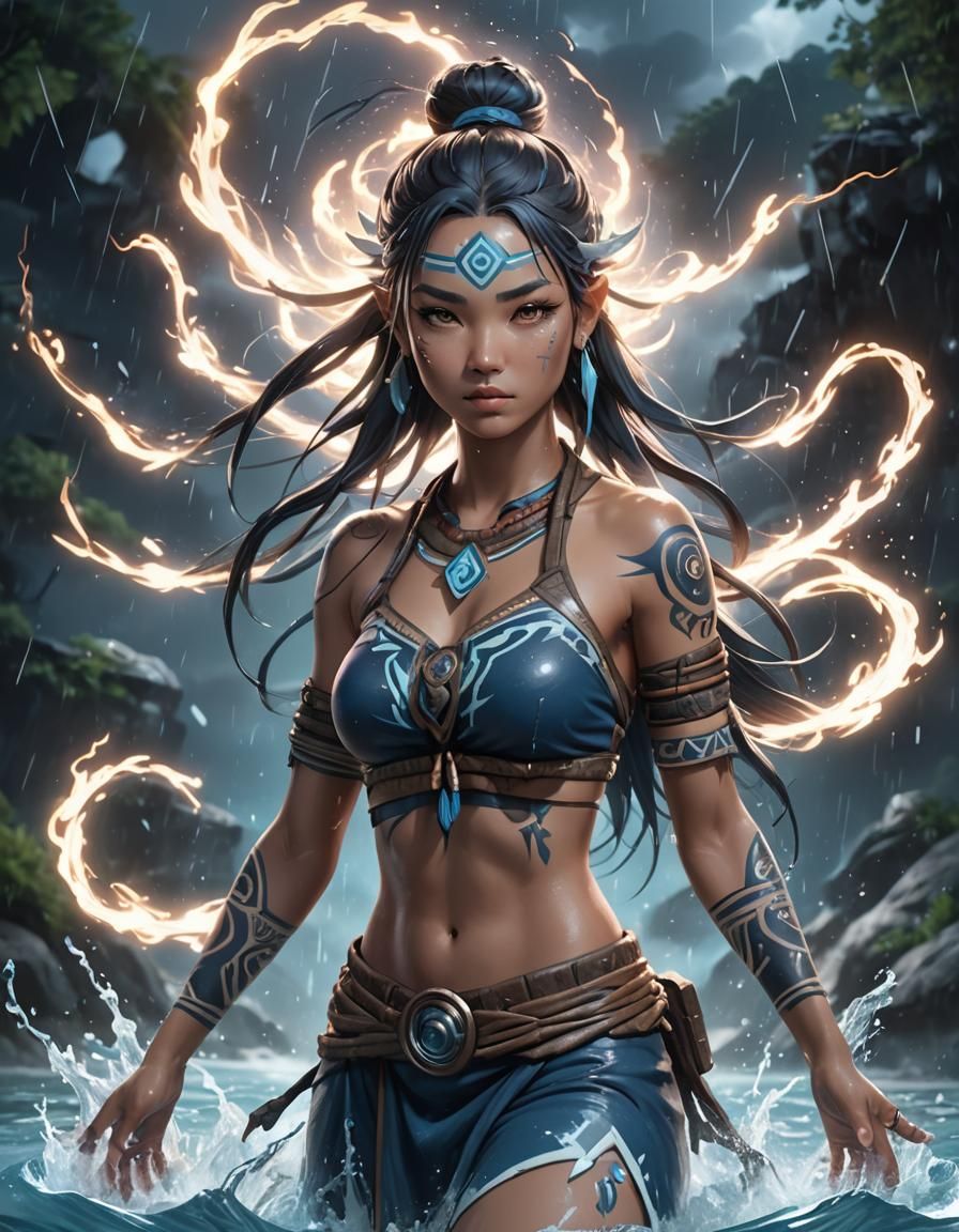 Enigmatic Water Tribe Girl in Anime Style