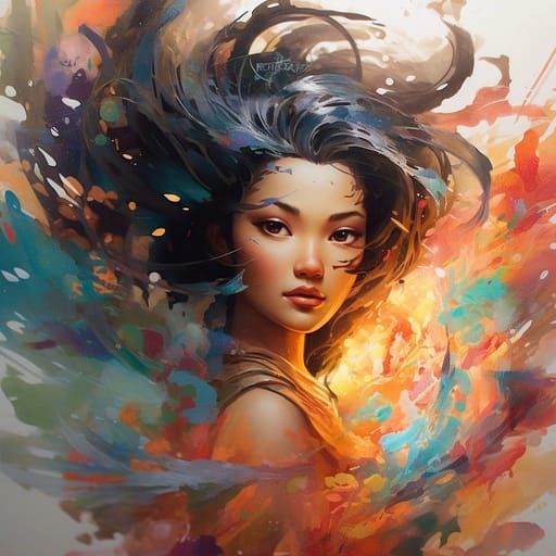 Cosmic Gypsy Girl in Mixed Media Illustration