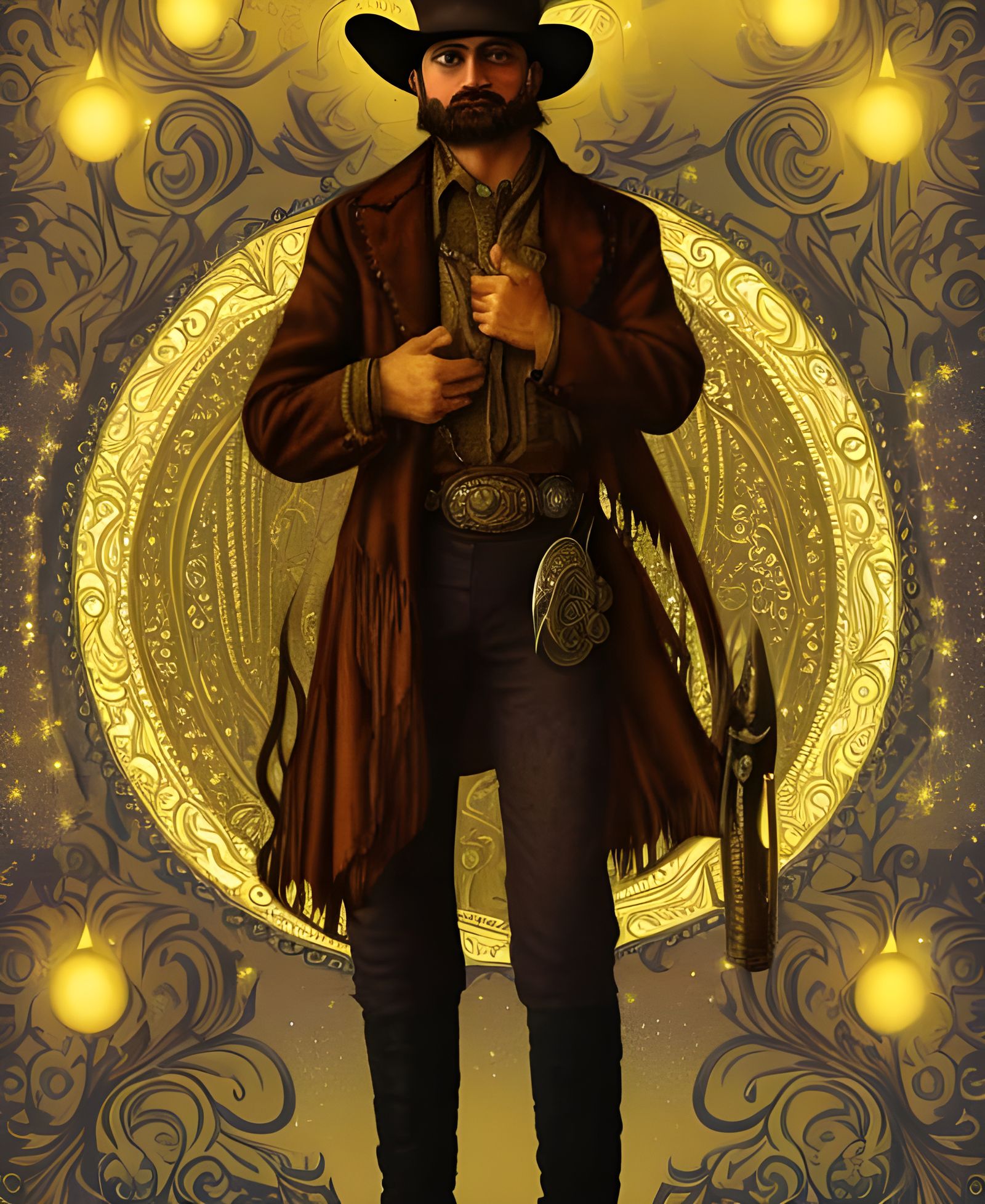 Magical Cowboy with Gun in Art Nouveau Style
