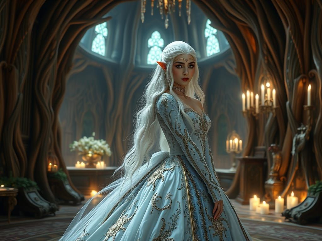 Ethereal Elf Princess in a Dreamlike Ballroom