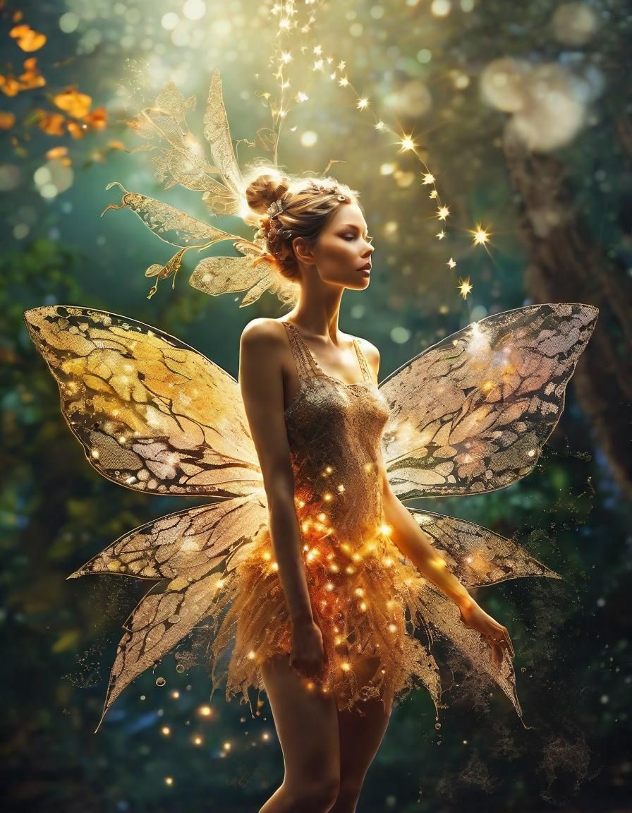 Glowing Fairy Double Exposure with Nature Elements