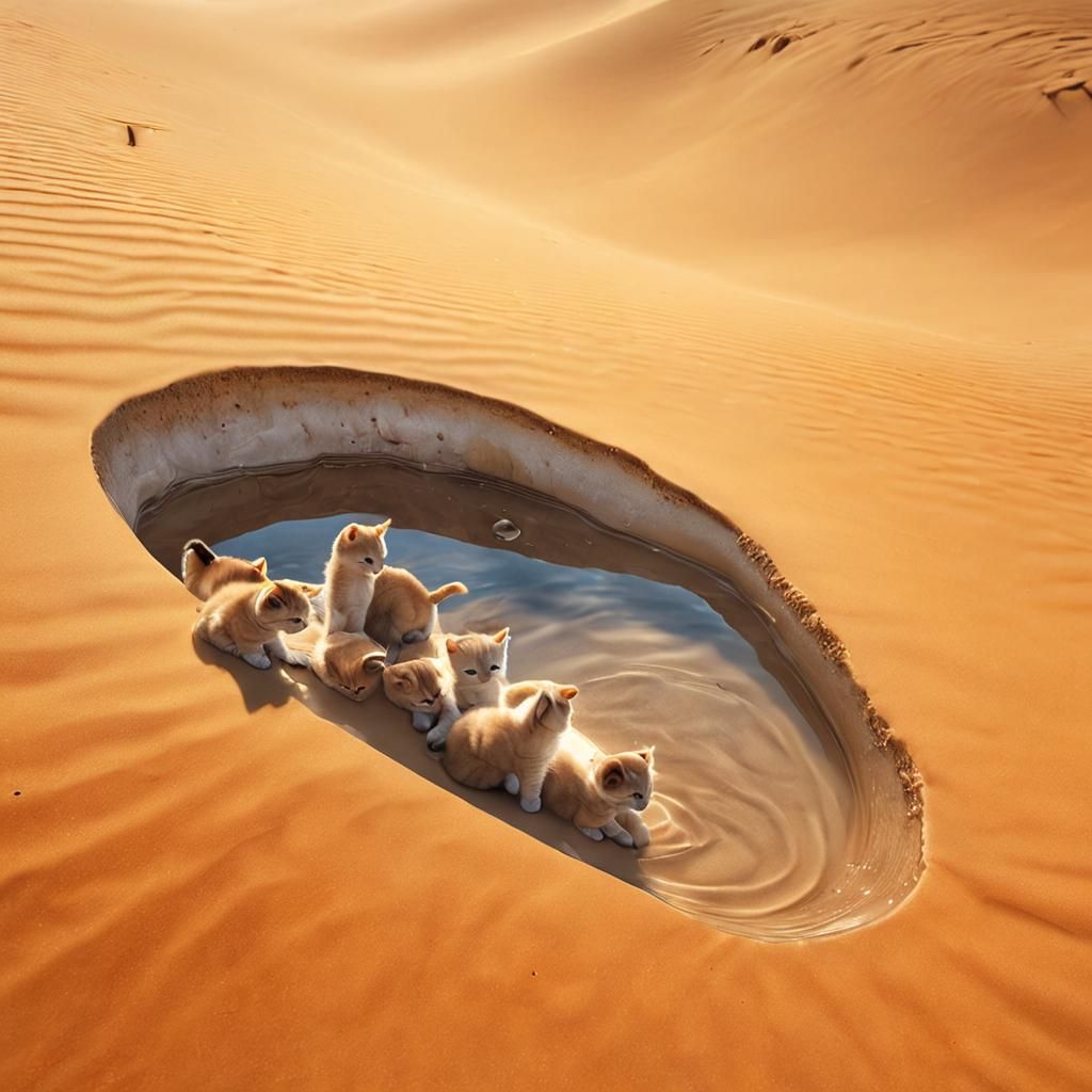 Kittens in Desert Oasis