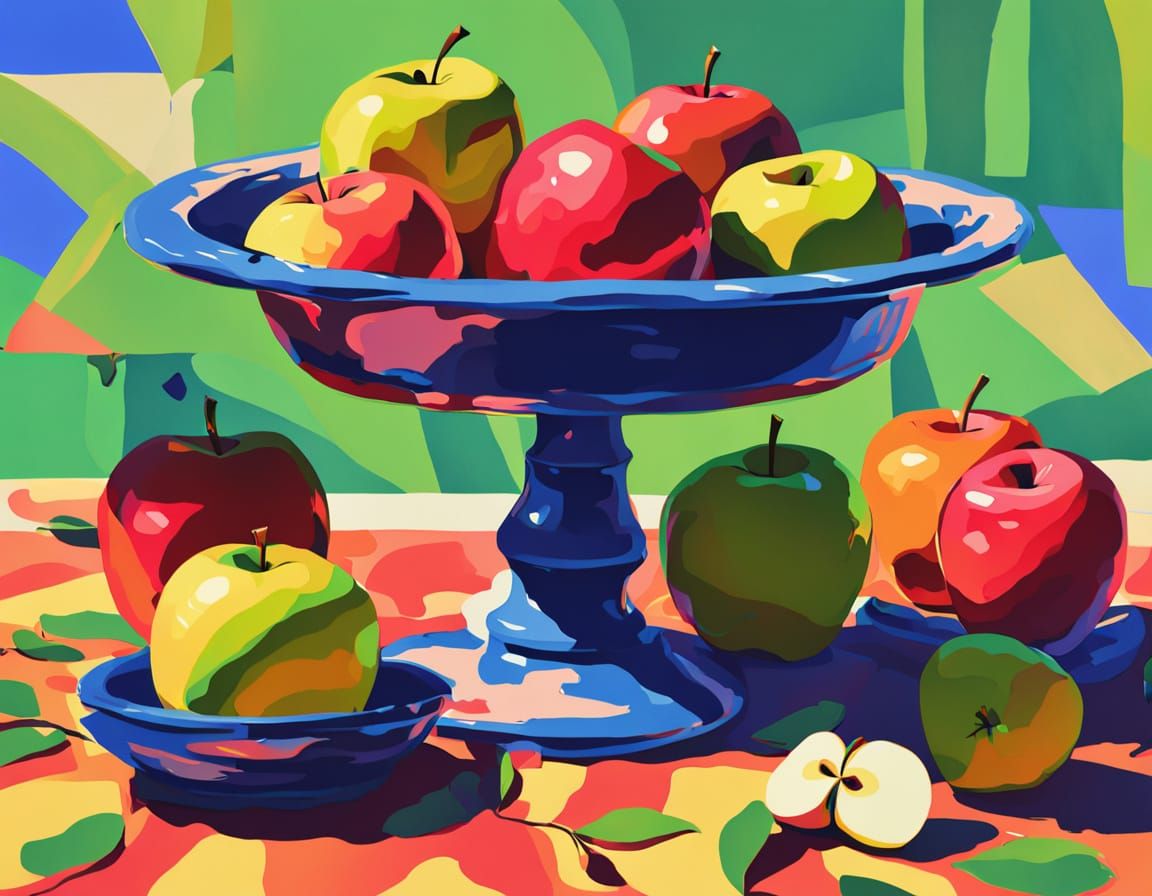 Fauvist Masterpiece: Vibrant Apples in Whimsical Tower