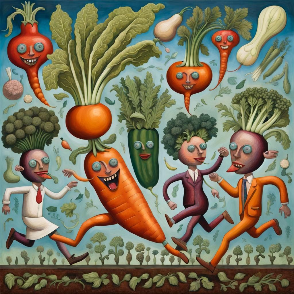 Vegetable Race: Whimsical 3D Anthropomorphic Art