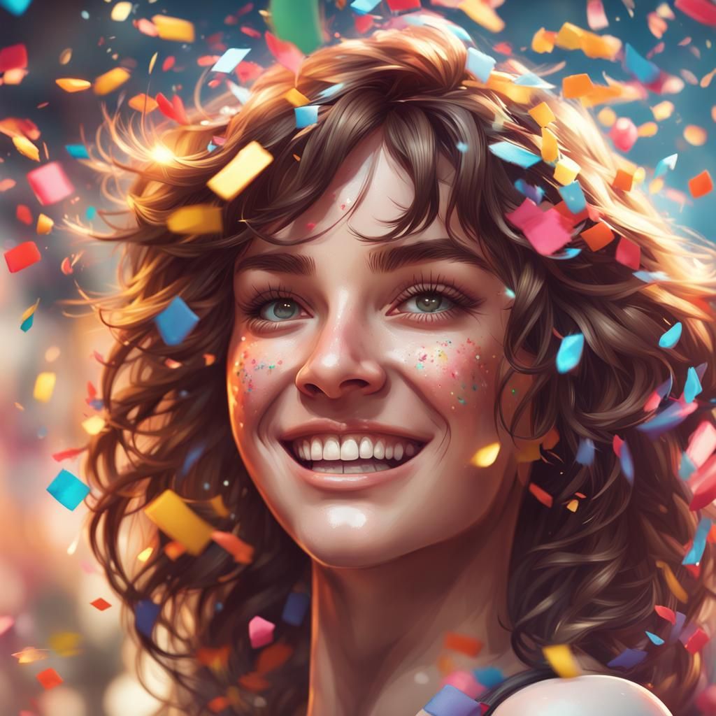 Confetti Girl Portrait in Hyperdetailed Splash Art Style