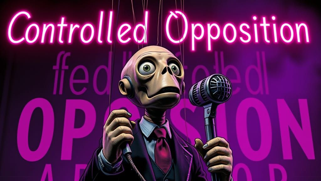 Surreal Marionette Puppet Under Neon Sign