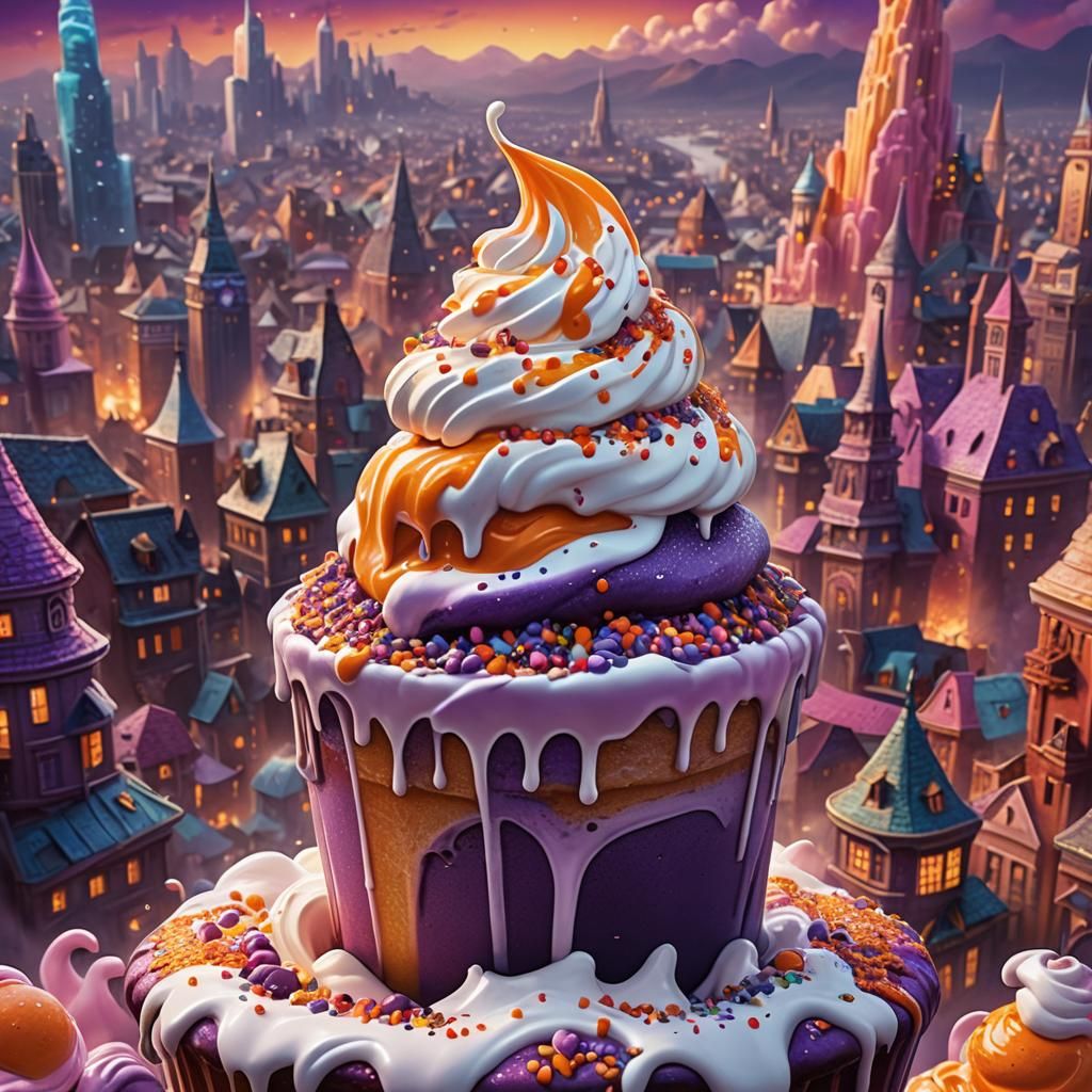 Surreal Milkshake Towers Over Fantasy City