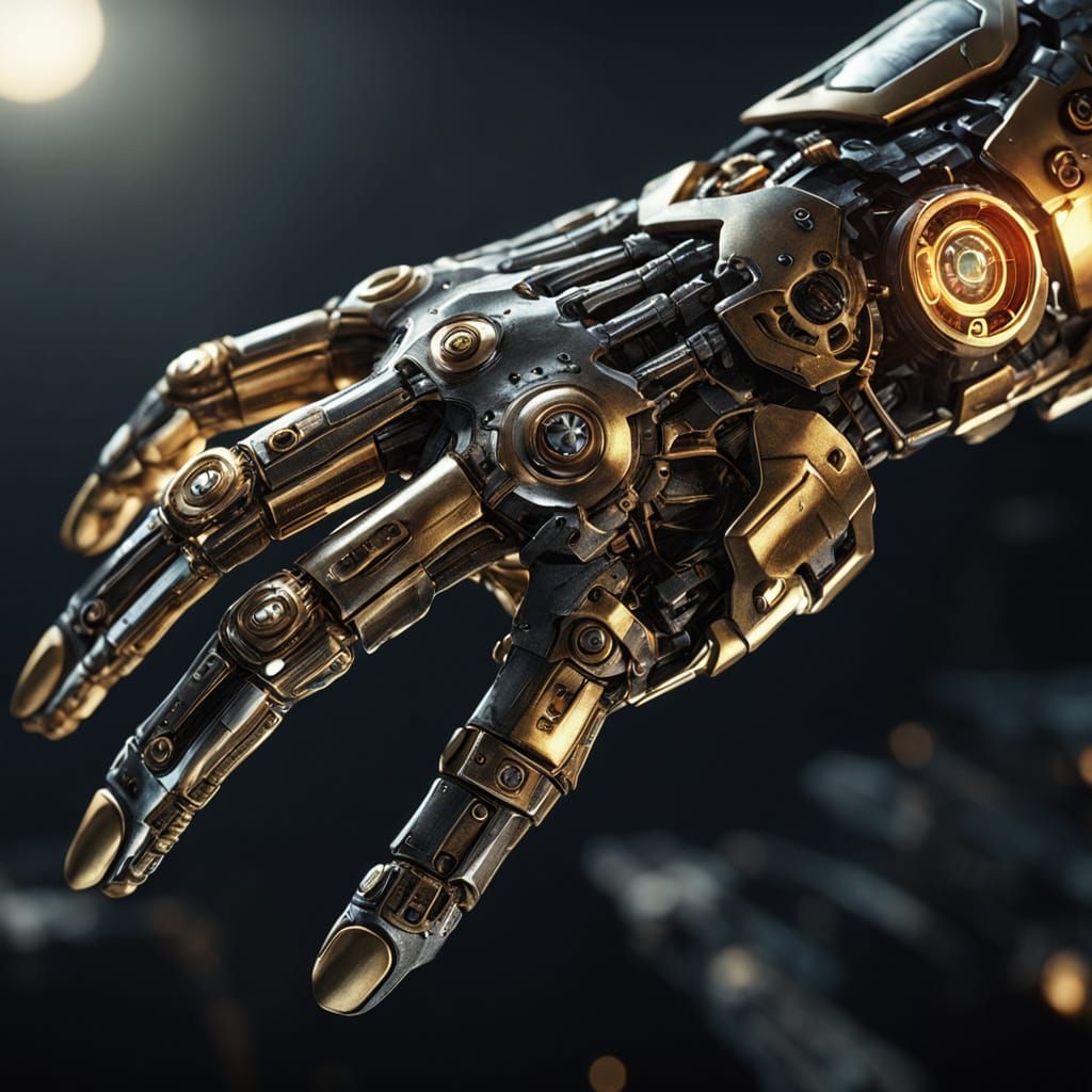 The Divine Touch of a Cyborg in Golden Light