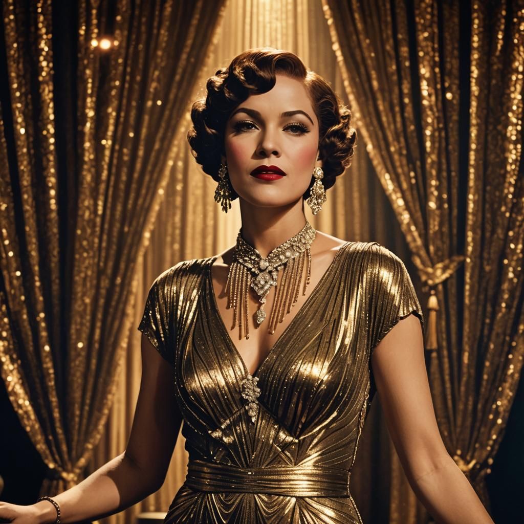 Art Deco Jazz Singer on Stage in Spotlight