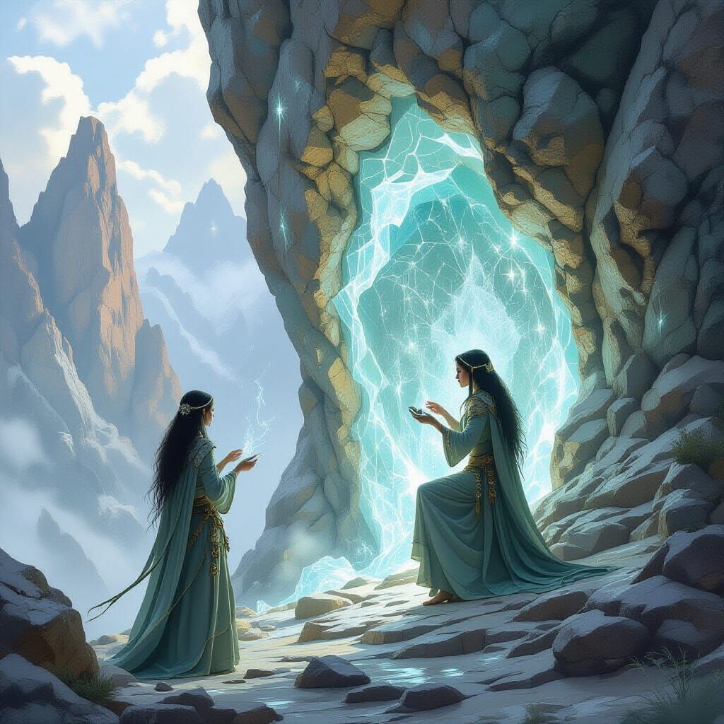 Elven Artisans Crafting Rock Formations with Magic