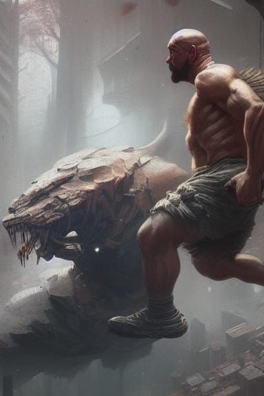 Dynamic Strong Man in Dark Fantasy Art