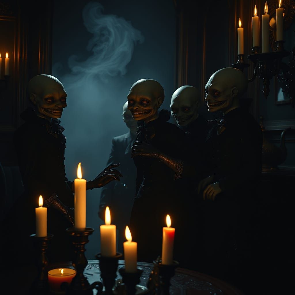 Mischievous Humanoids in a Dark, Atmospheric Room