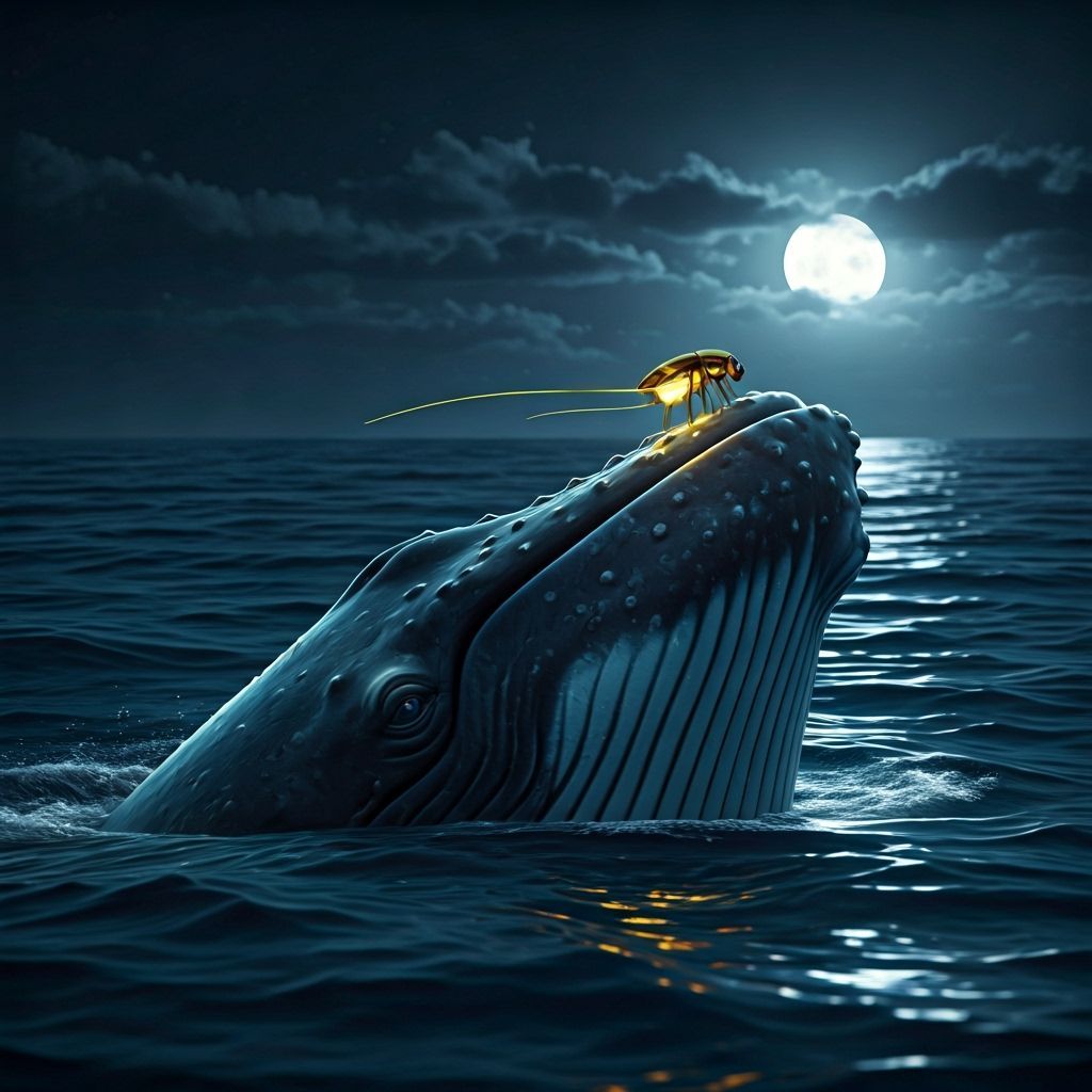 Glowing Firefly on Whale Breaching at Night