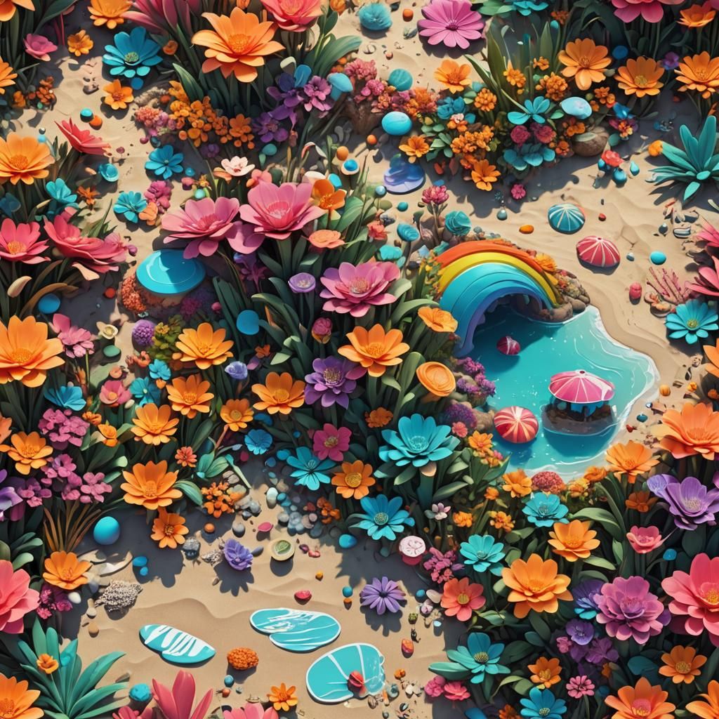 Floral Digital Product on Beach in Pop Art Style