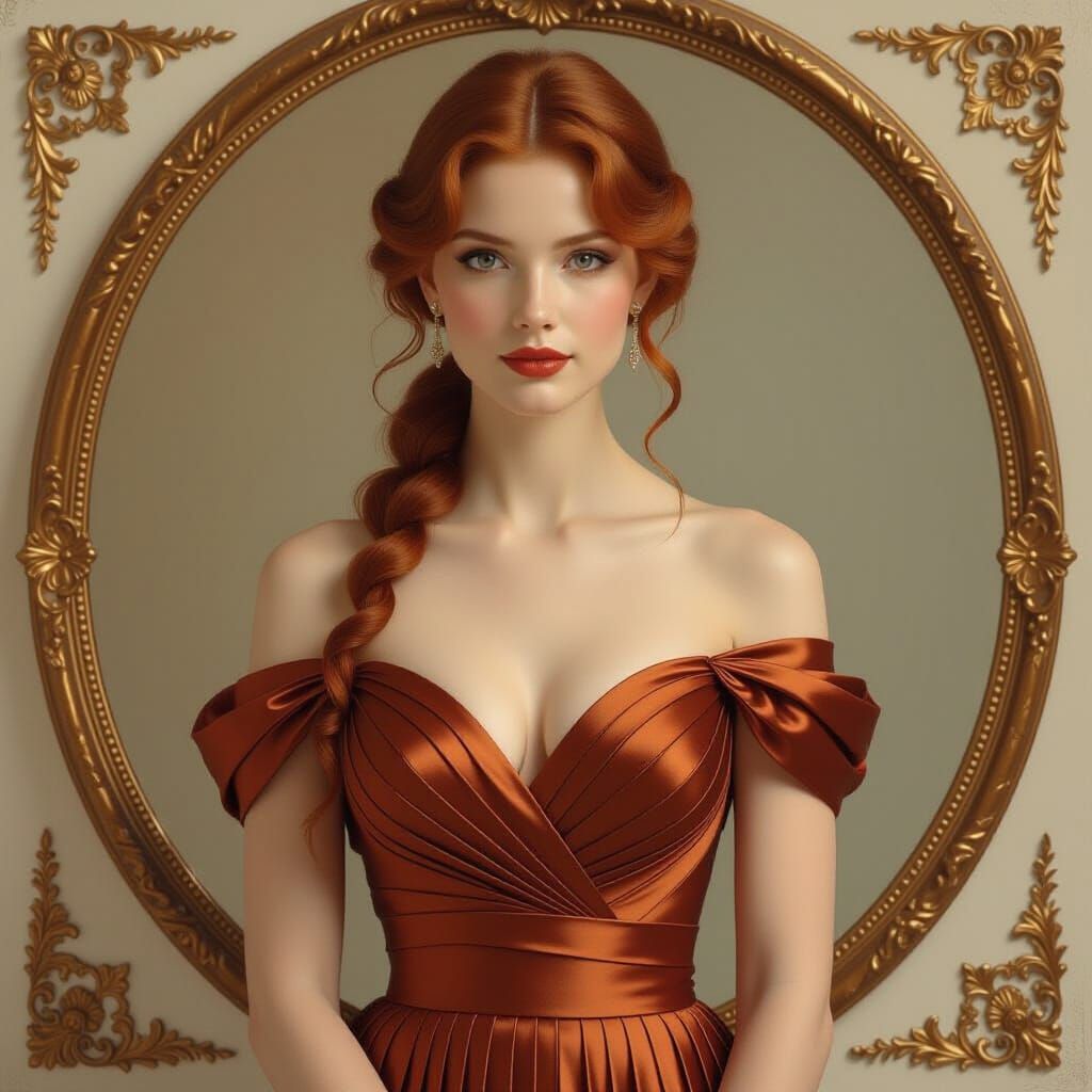 Redhead in Bronze Dress, Classic Figure Study