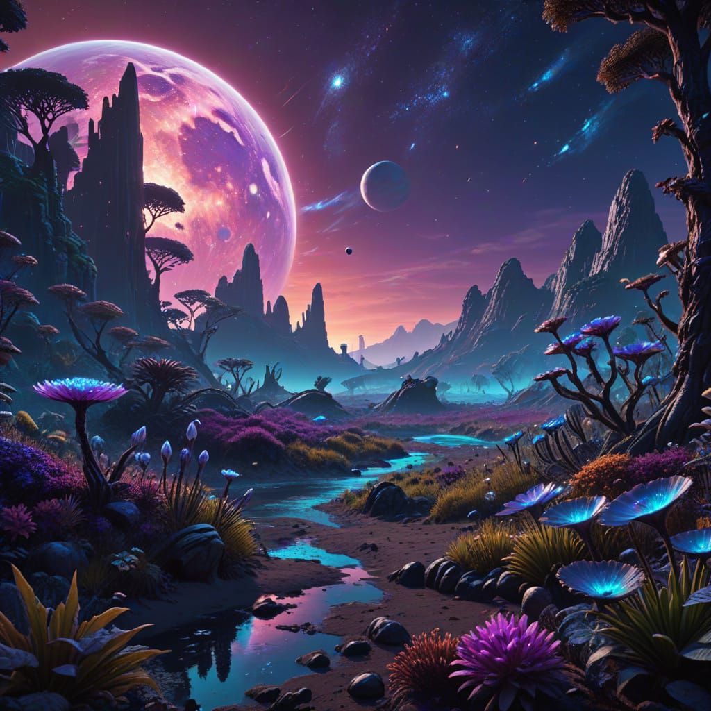 Cosmic Jungle Dreamscape in Vibrant, Glowing Colors