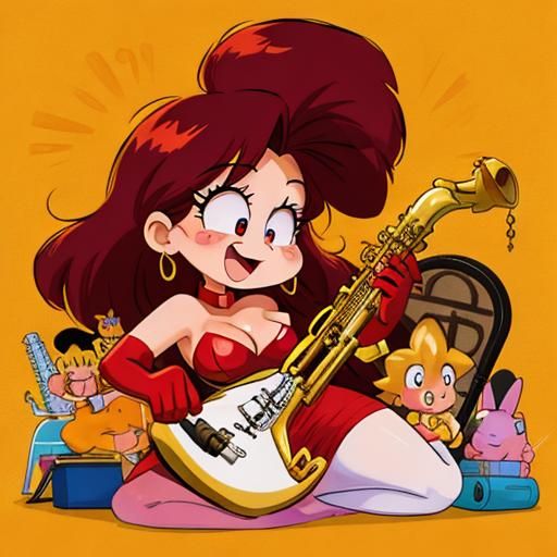 The young Jessica Rabbit represented as anachronistic rocker