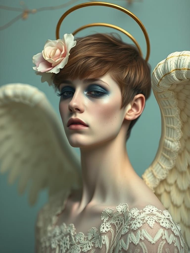 Celestial Angel Portrait in Minimalist Style