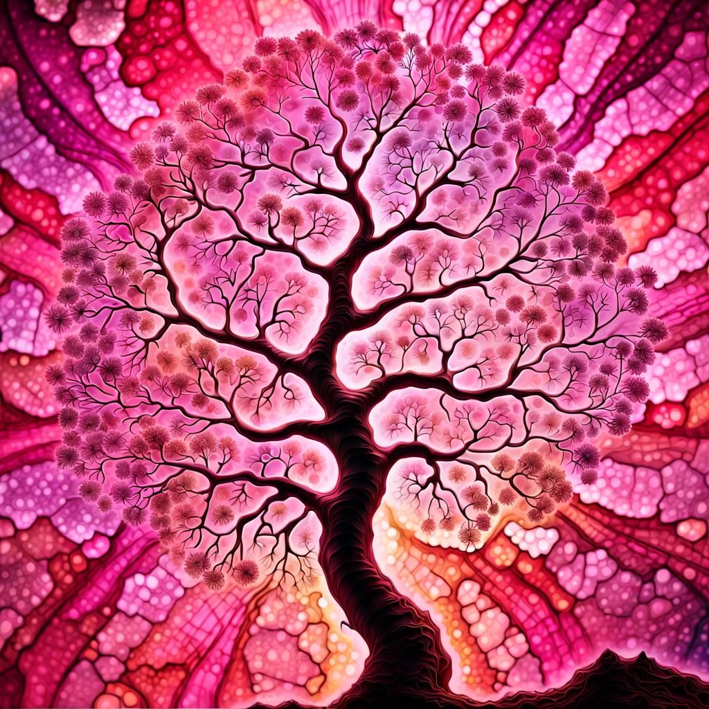 Intricate Fractal Tree in Spectral Alcohol Inks