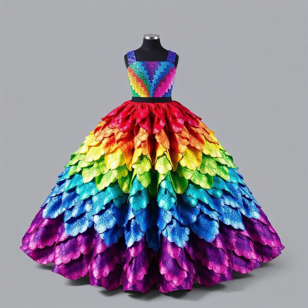 Vibrant Rainbow Gown in Harmony with Music
