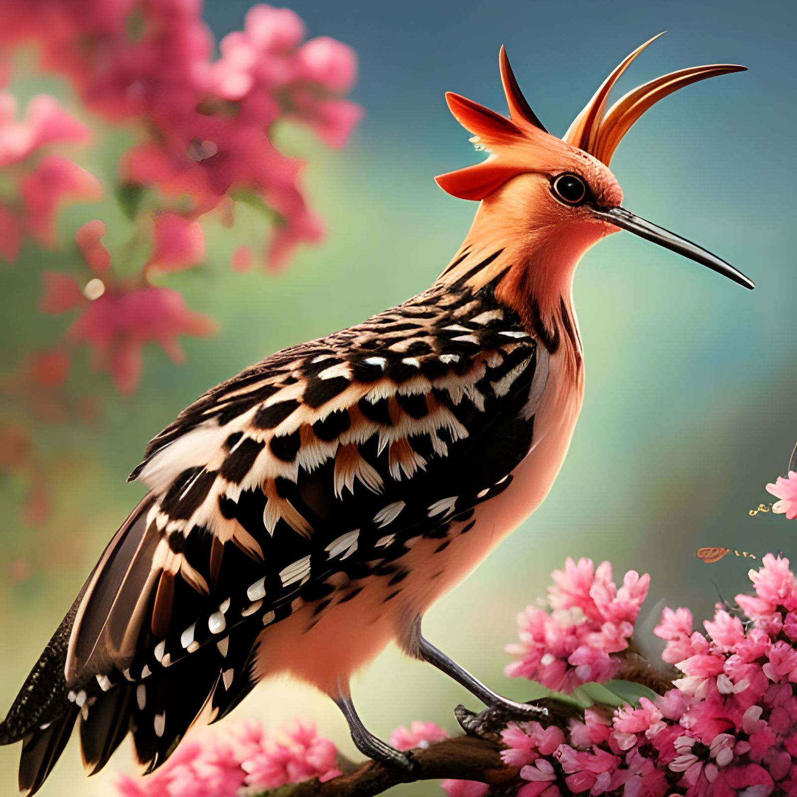 Vibrant Hoopoe Bird Among Lush Flowers