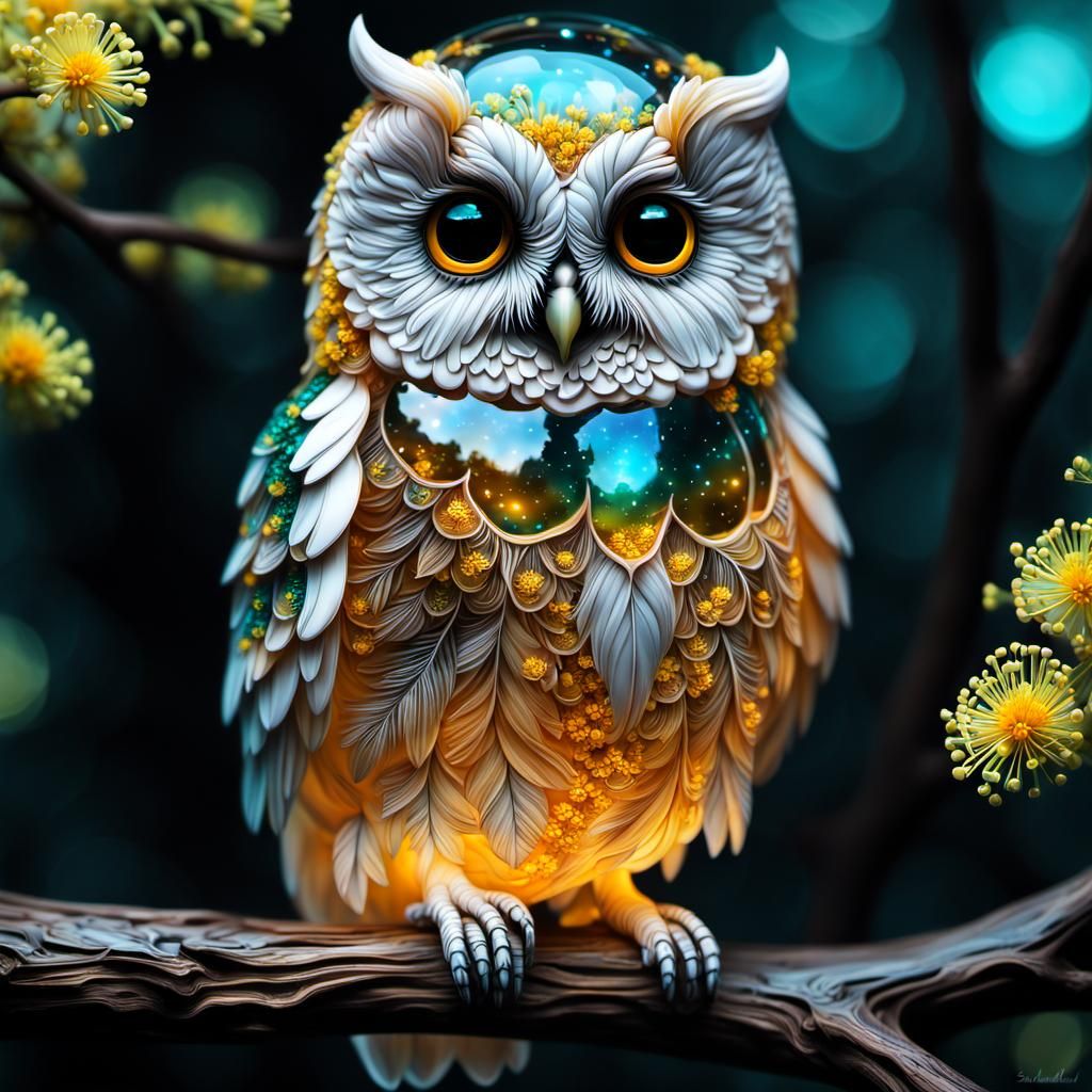 Ethereal Transparent Owl-Monster in Soft Pastel Colors