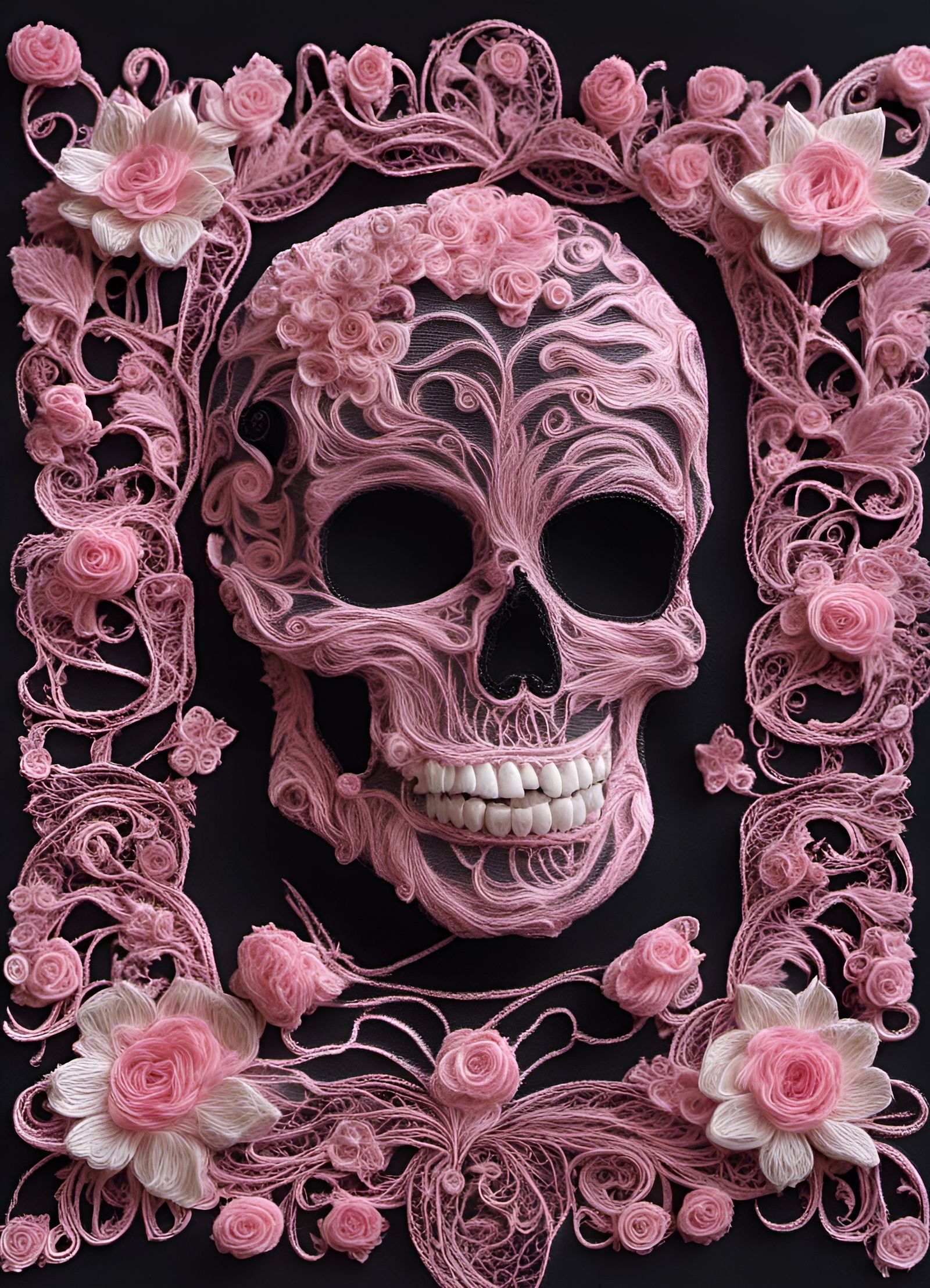 Floral Skull with Lace and Tapestry Details