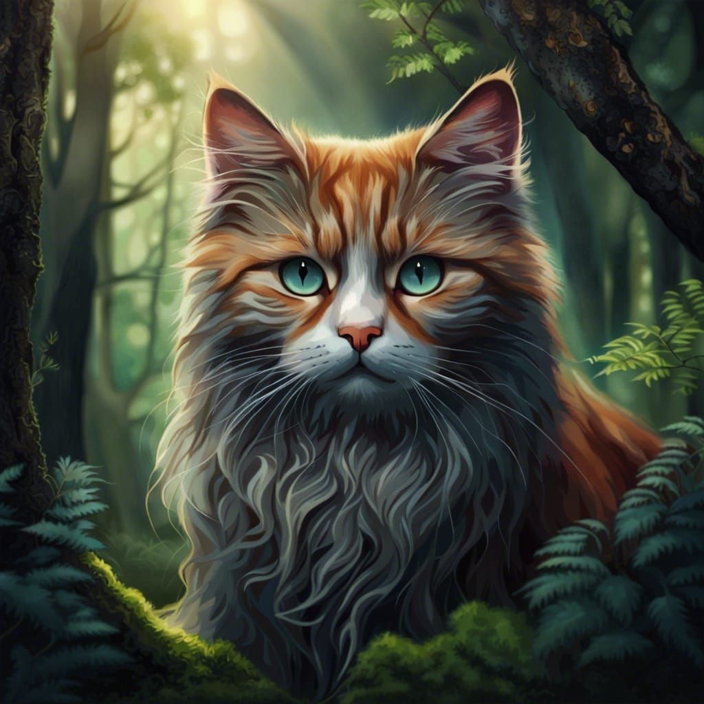 Cat in Forest: A Study in Natural Beauty