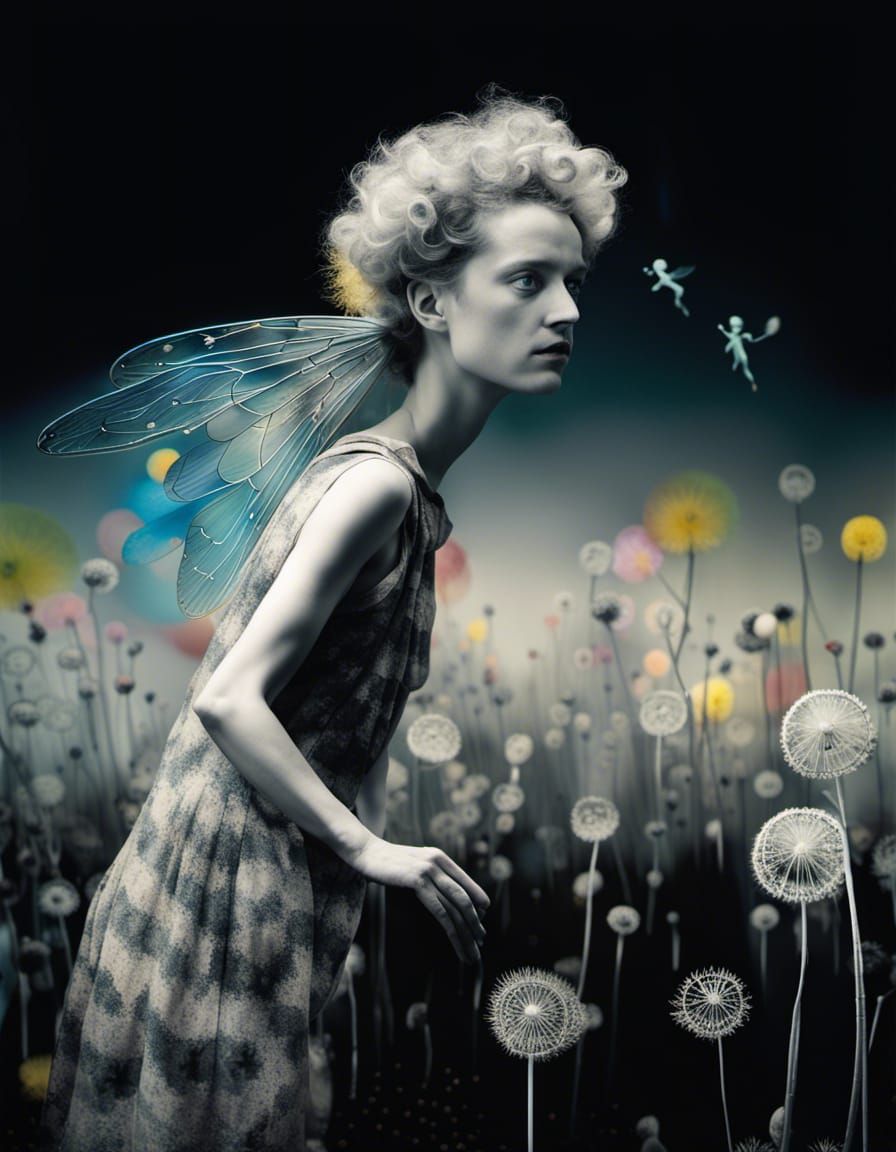 Fairies Making Wishes in Surreal Dandelion Dreamscape