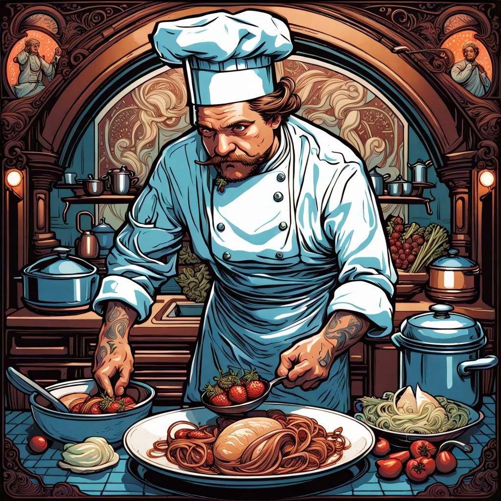 Sassy Chef in Art Nouveau Style