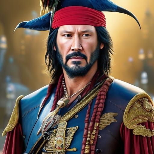 Pirate Portrait Pencil Sketch with Treasure