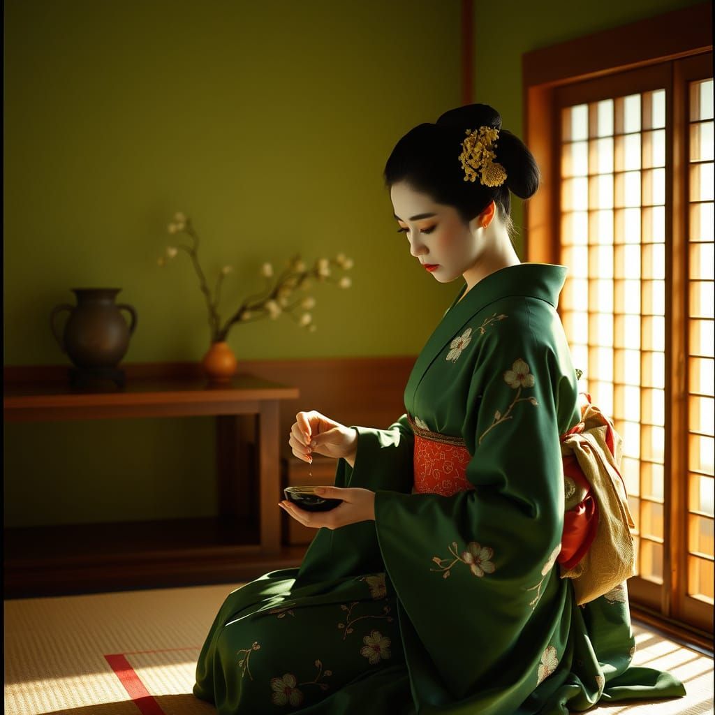 Elegant Geisha in Traditional Japanese Setting