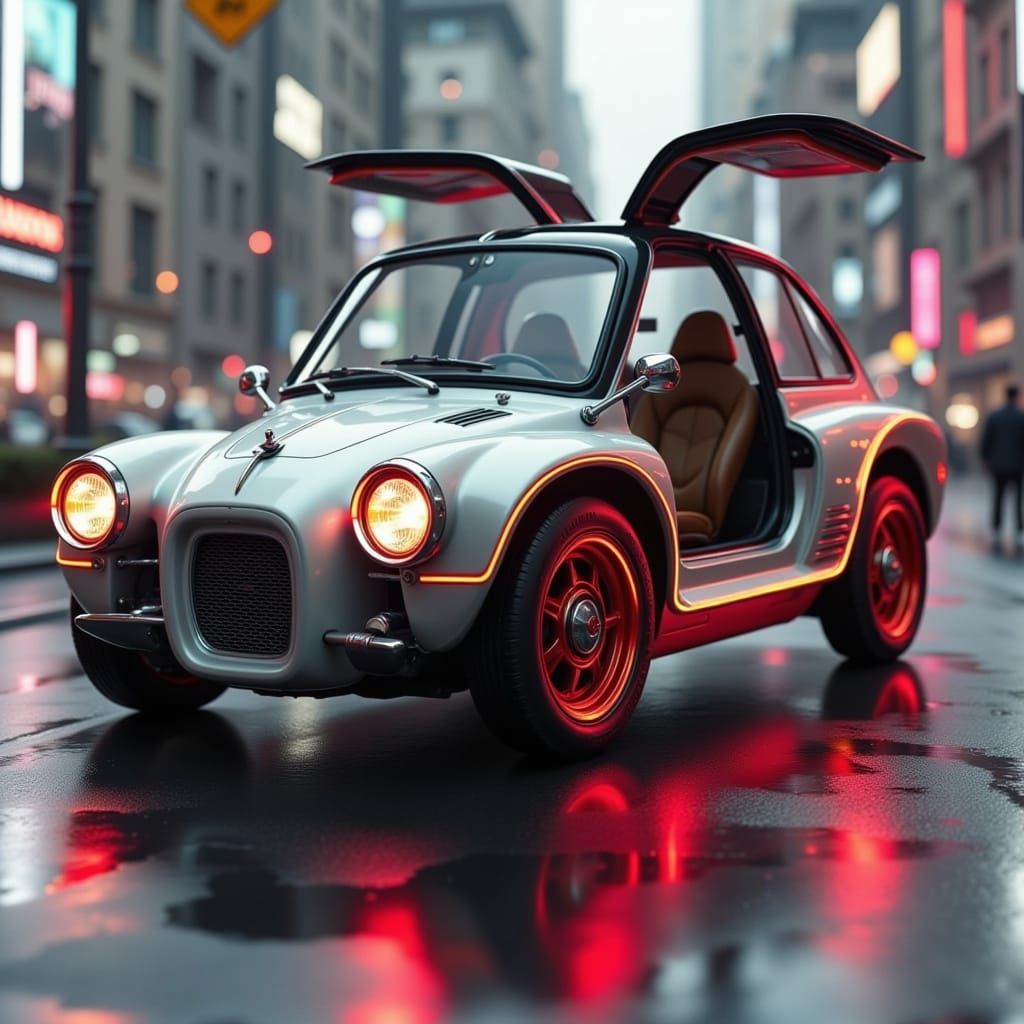 Hyper-Realistic Dark Fantasy Car with Gull Wing Doors