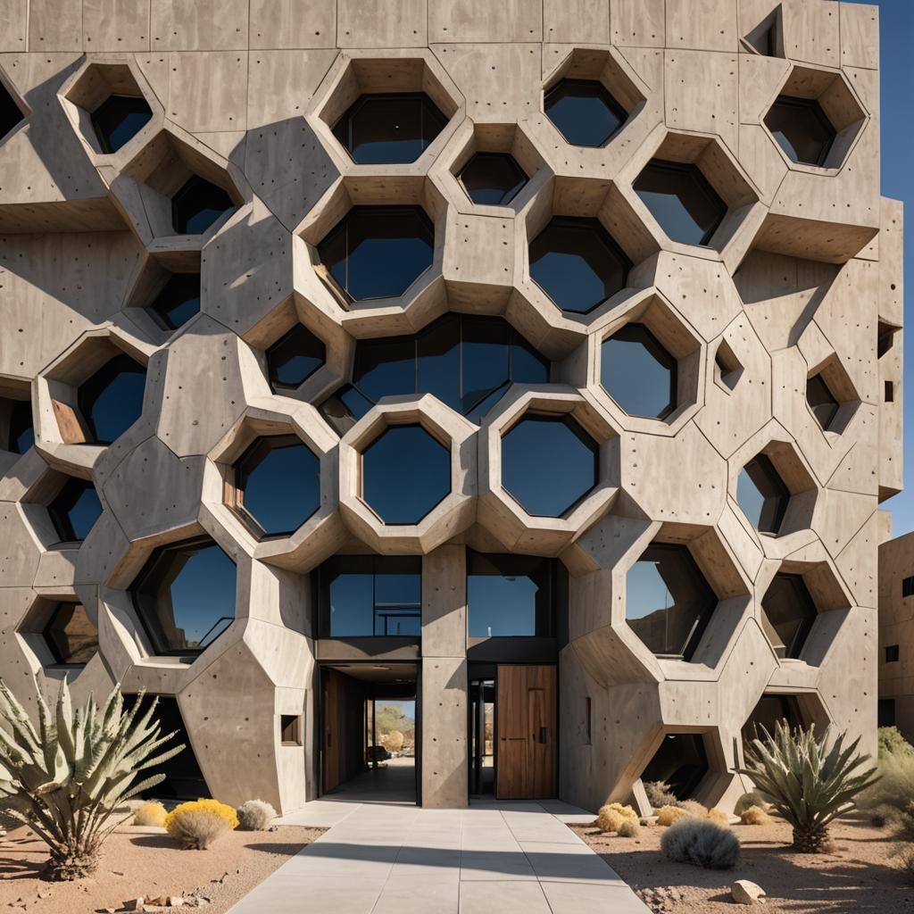 Brutalist Desert Oasis in Polished Concrete and Wood