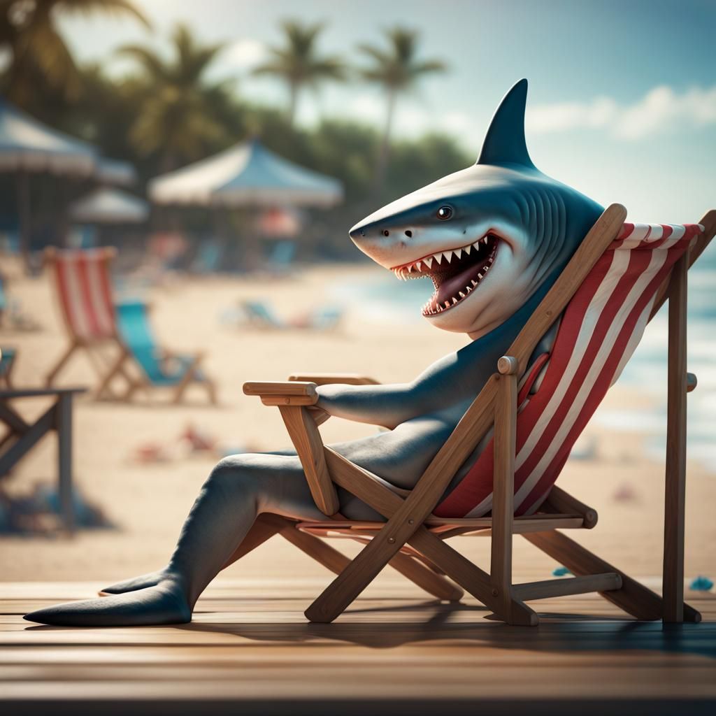 Friendly Shark Relaxing at the Beach in Detailed Digital Art