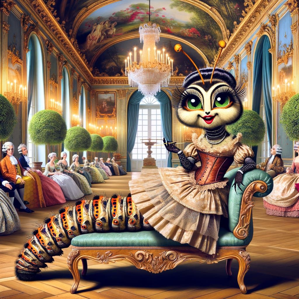 Rococo Caterpillar Courtesan in Palace Ballroom