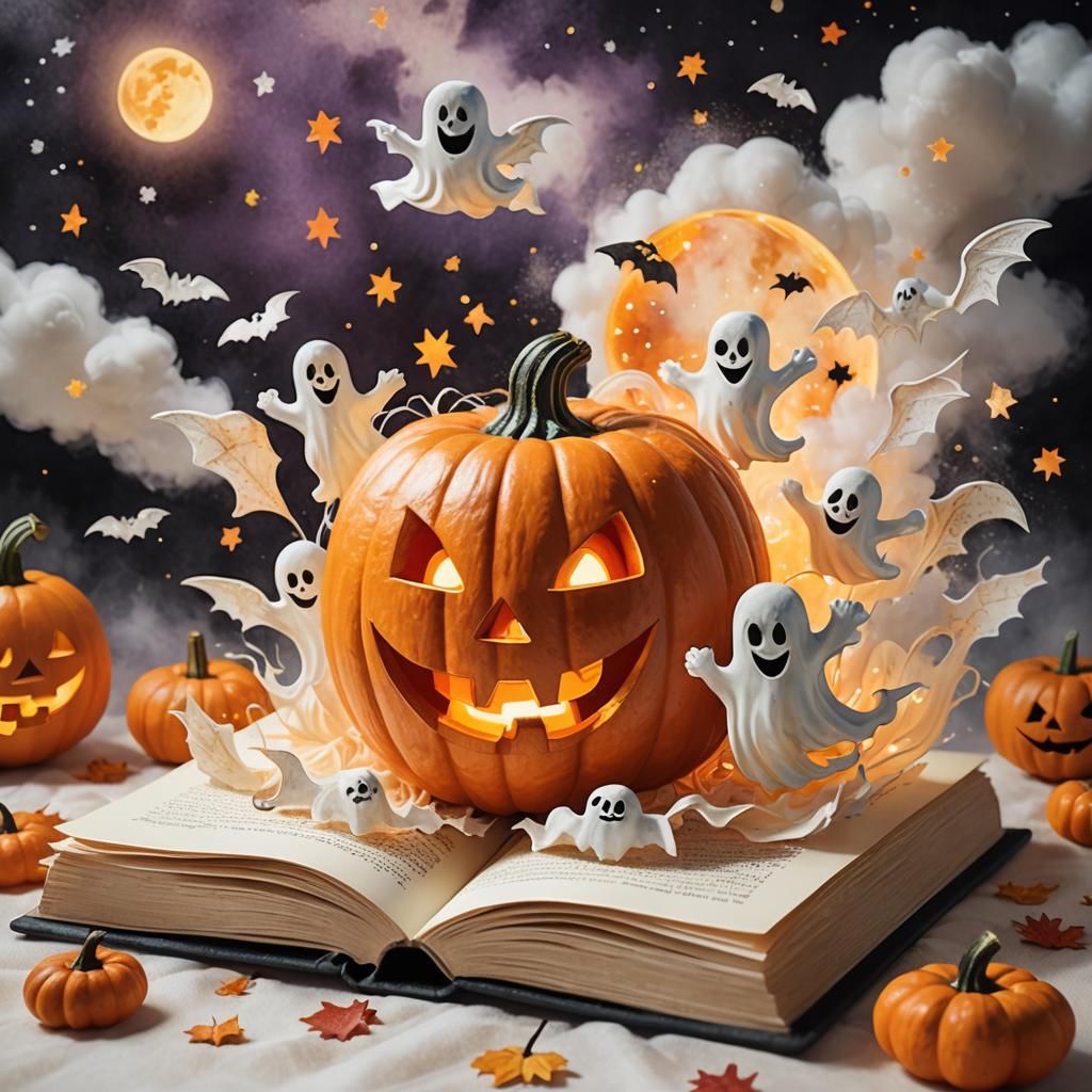 Whimsical Halloween Pop-Up Book in Watercolor Style