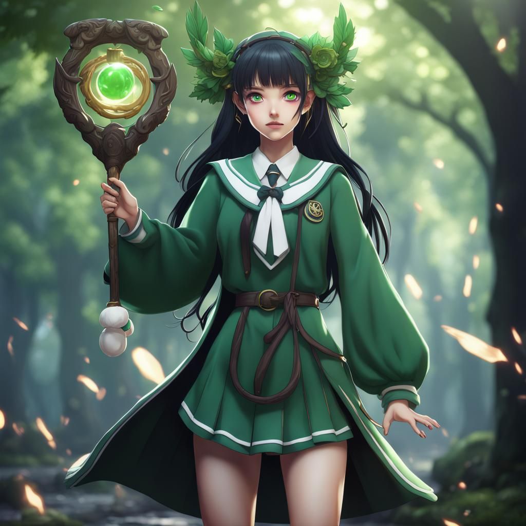 Anime Magical Girl Druid Casting Spell