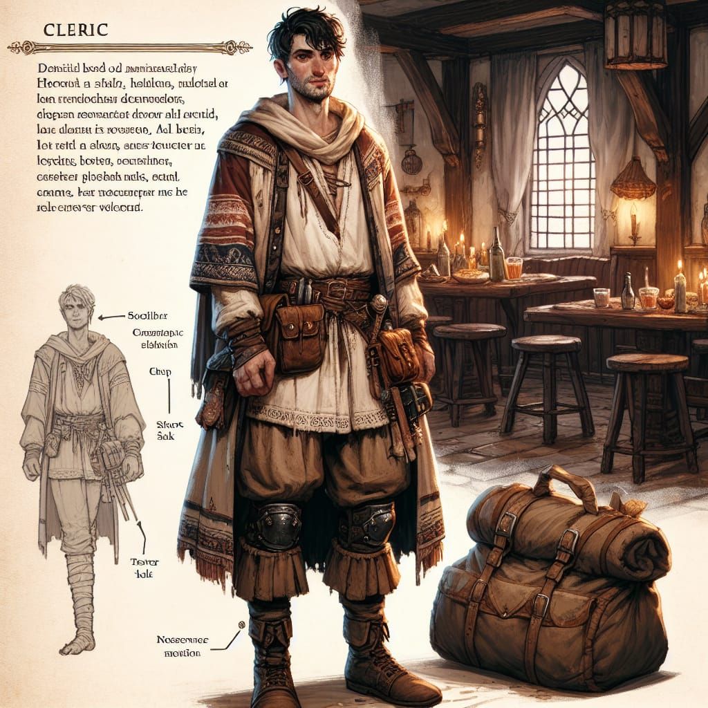 Monk Cleric in Tavern: Detailed Fantasy Illustration