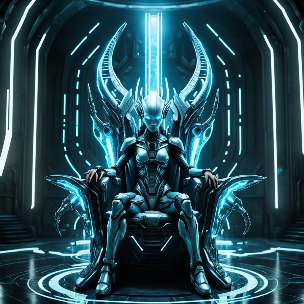 Cyborg Alien Queen on Hi-Tech Throne