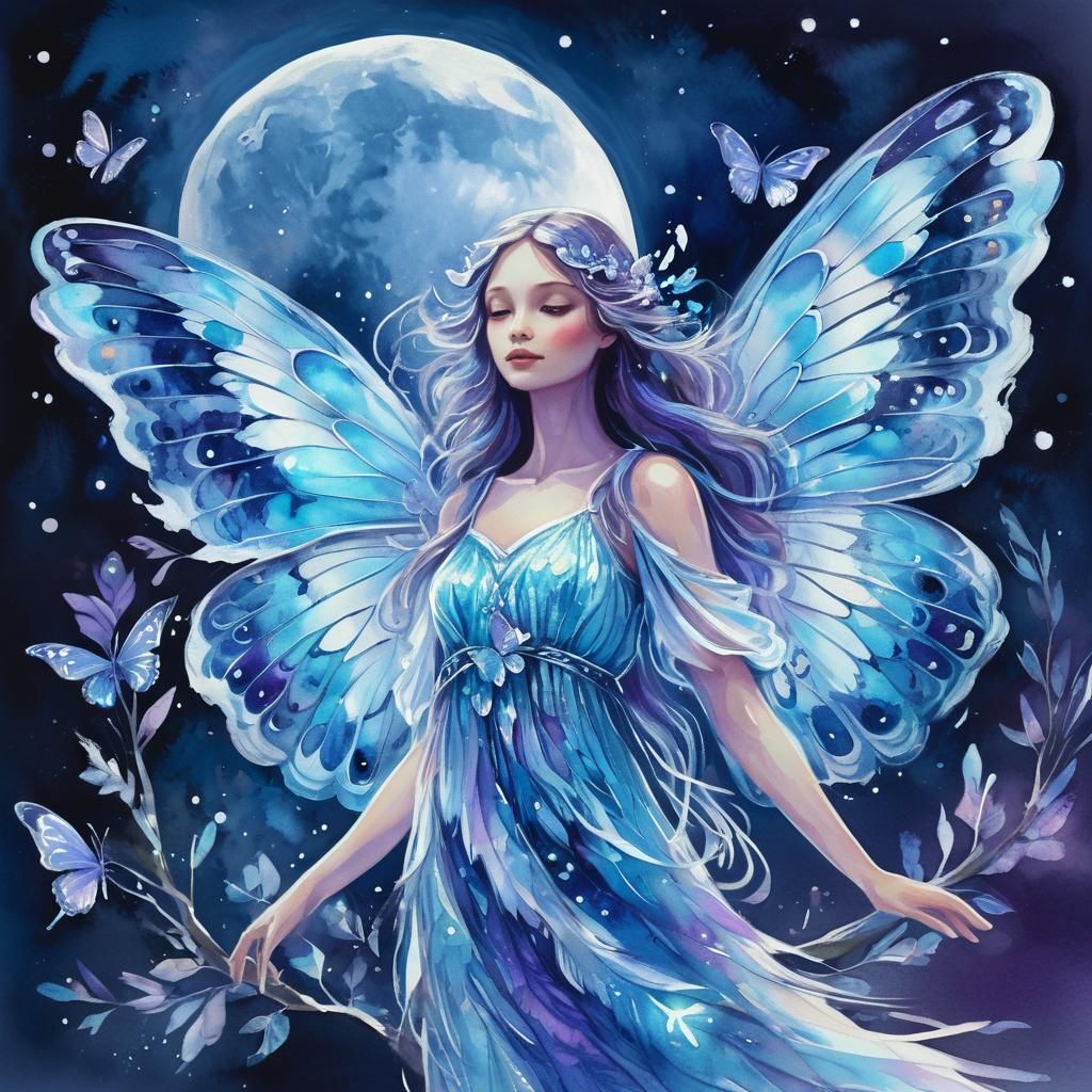 Butterfly Angel Portrait in Watercolor Style