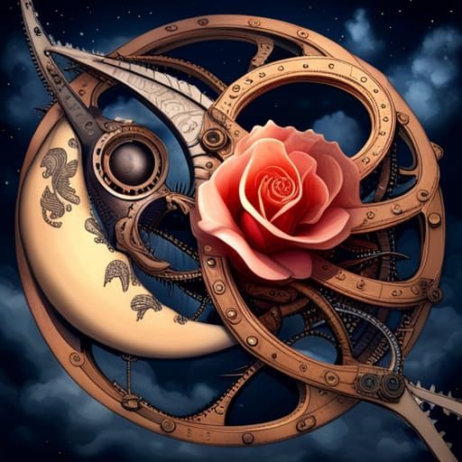 Steampunk Rose and Poppy Around the Moon